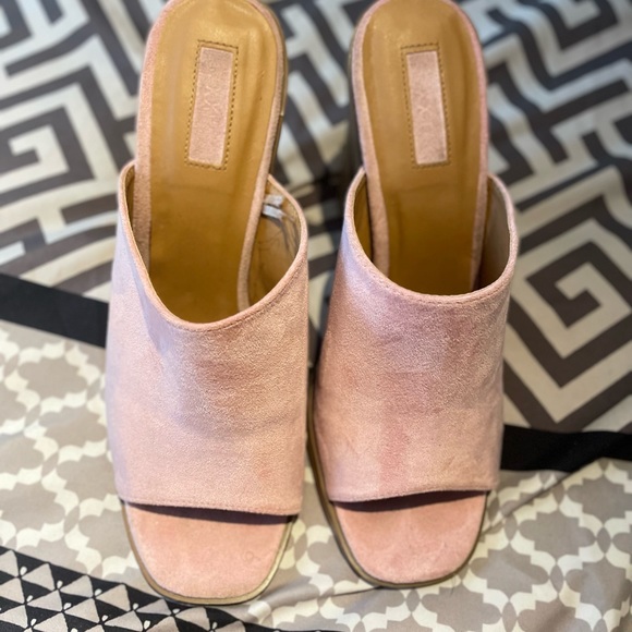 Forever 21 high heels pink block mules, din fabric - Picture 6 of 8